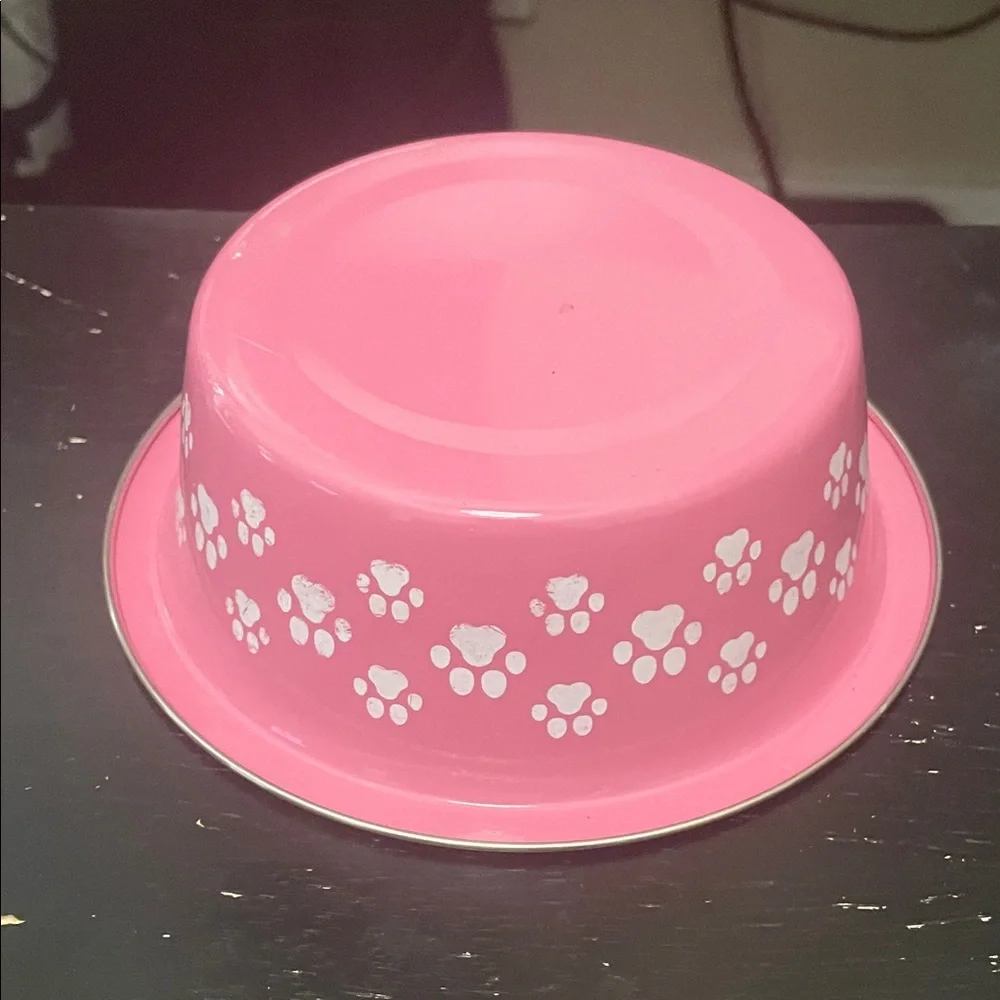 Pink Paw Print Stainless Steel Pet Bowl Dimensions 7x7x2